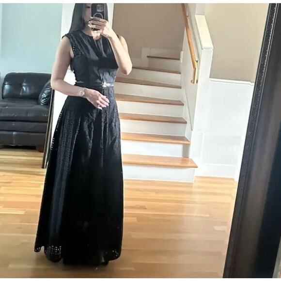 Veronica Beard Black Eyelet Maxi Dress MEDIUM Cottage Fit n Flare Designer $700 - Picture 7 of 14